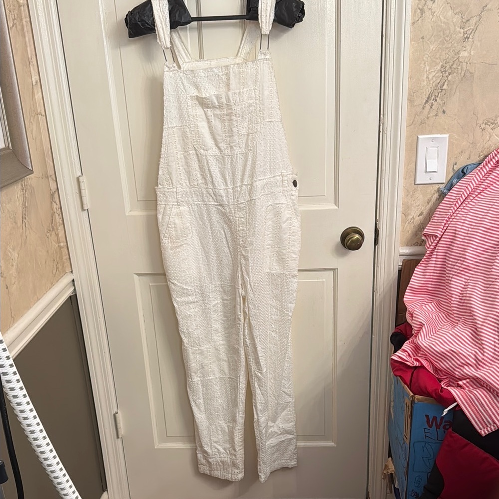 Free People Women's White Denim Overalls size 10